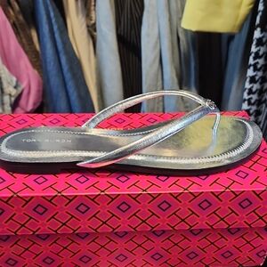 Tory Burch Metallic Silver Sandals